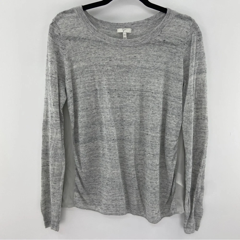 Joie Jasmine Gray Linen and Silk Sheer Back Sweater‎ Size Small